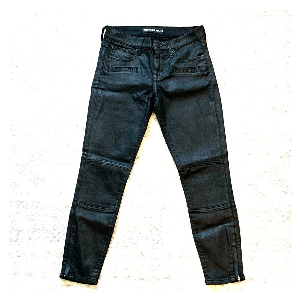 Express black coated moto ankle leggings